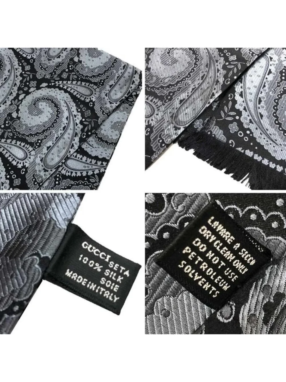 Gucci Silk Shawl Long Scarf Paisley Gray